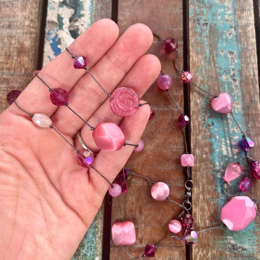 Dabby Reid Pink Glass & Crystal Beaded Necklace